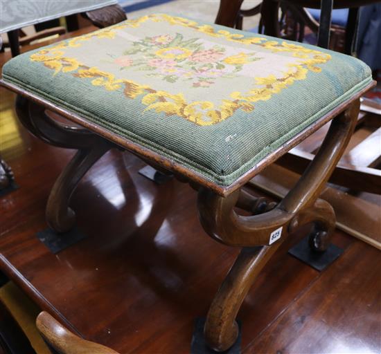 A Victorian rosewood X framed stool H.53cm